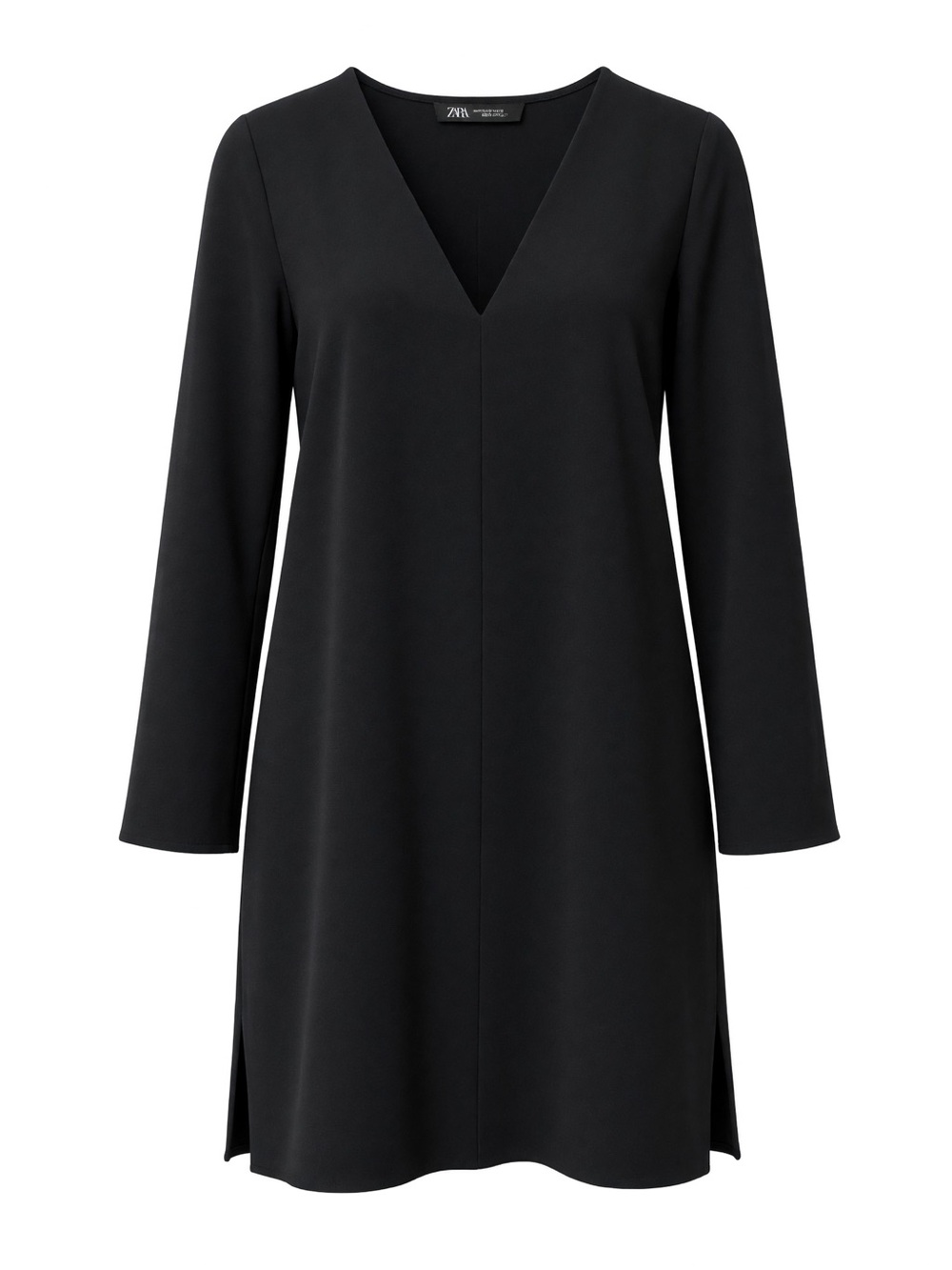 NWT Zara Black V-Neck Long Sleeve Shift Mini Dress Tunic | M